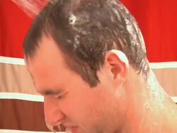 Tired man in the shower (3 of 4) Stock Footage