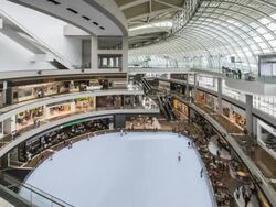 WS T/L Marina Bay Sands, shopping complex and shopping centre interior / Singapore Stock Footage