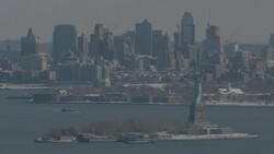 'WS AERIAL View of city, Statue of Liberty / New York City, United States' Stock Footage
