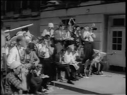 B/W 1963 PAN from press to George Wallace at building entrance / integration of U. of Alabama Stock Footage