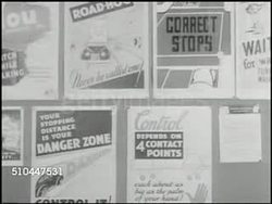 1949: U.S. DRIVER EDUCATION POSTERS: CU Chart w/ various posters 'Your Stopping Distance is Your Danger Zone, Control Depends on 4 Contact Points, Correct Stops.' Instructional Video