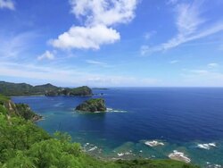 WS PAN View of Mikazukiyama Observation deck of Chichi jima island, UNESCO World Natural Heritage Ogasawara Islands / Ogasawara Islands, Tokyo, Japan Stock Footage