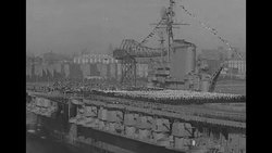 USS Franklin D Roosevelt at the Brooklyn Navy Yard on Navy Day 1945 in NYC News Clip