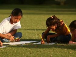 Group of girls in a drawing competition Stock Footage