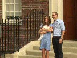 The Duke and Duchess of Cornwall emerge from St. Mary's Hospital for the first time since giving birth to their unnamed son, the future British King in London, England, UK on 7/23/13. (Getty Images Entertainment Video) Stock Footage