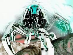 Medical nanorobot landing on and killing E. coli bacteria in the gut Stock Footage