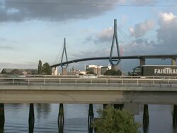 WS View of Highway A7 and Koehlbrandbridge / Hamburg, Germany Stock Footage