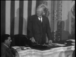 B/W 1933 Vice President Garner hitting gavel / House of Reps repealing prohibition Stock Footage