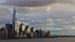 One World Trade Center and Downtown Manhattan across the Hudson River, New York, Manhattan, United States of America Stock Footage