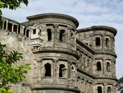 MS Shot of roman city gate Porta Nigra / Trier, Rhineland Palatinate, Germany Stock Footage