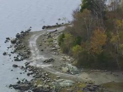 WS ARIEAL View of Coastline of Petroglyphs / Maine, United States Stock Footage