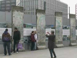 WS View of Wall memorial at Potsdamer Platz / Berlin, Germany Stock Footage