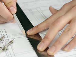 Crane Shot: Architect Working on Blue Print Stock Footage