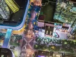 T/L MS HA ZO Aerial View of a Crossroad / Shanghai, China Stock Footage