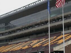 A look at the stands and press box of TCF Stadium, the new football stadium located on the campus of the University of Minnesota  Stock Footage