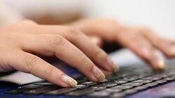 woman hand typing keyboard computer Stock Footage
