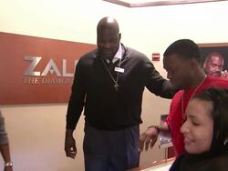 Shaquille O'Neal at Shaquille O'Neal Surprises Holiday Shoppers By "Working" Behind Counter At Zales Jewelers' 5th Avenue Stock Footage