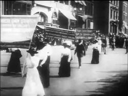 B/W 1917 suffragists with banners marching in parade / Washington, D.C. / newsreel Stock Footage
