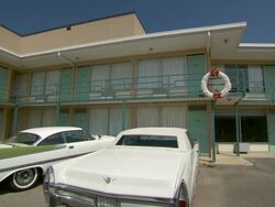MS Lorraine motel with vintage motor cars parking outside / Memphis, Tennessee, United States Stock Footage