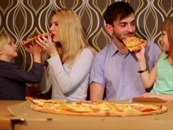 Parents, children, and pizza. Stock Footage
