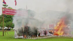 Several hundred pounds of seized narcotics said to have a street value of more than $130 million were burned in Myanmar on Thursday to mark International Day Against Drug Abuse and Illicit Trafficking. (June 26) News Clip