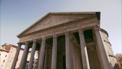 Corinthian columns support the exterior of a ancient Roman building. Stock Footage