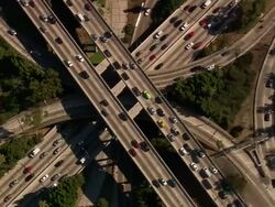Aerial HA CU traffic on freeways,  Los Angeles /  California, United States. Stock Footage