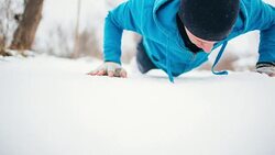 Push-ups on the snow Stock Footage