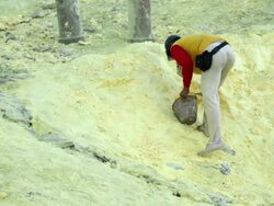 MS Miner collecting sulfur rocks / Ijen, Java, Indonesia Stock Footage