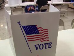 MS, CU, ZI, Man sitting in voting booth, St. Marys, Ohio, USA Stock Footage