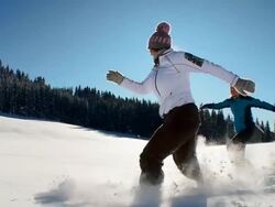 HD SLOW-MOTION: Running With Snowshoes Stock Footage