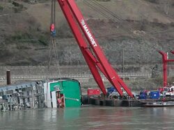 MS View of Capsizing crude oil vessell /  St. Goar, Rhineland-Palatinate, Germany  Stock Footage