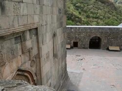 Geghard monastery, main courtyard of the monastery Stock Footage