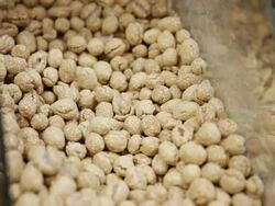 Customer gathering salted nuts from the box Stock Footage