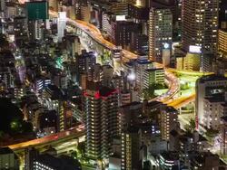 WS T/L View of night scene of azabu juban elevated highway junction / Tokyo, Japan Stock Footage
