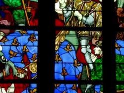TU Stained glass window of Joan of Arc / Orleans, France Stock Footage