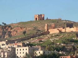WS Shot of ruined structure on top of hill / Fes, Centro-North, Morocco Stock Footage