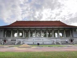 MS T/L View of moody clouds pass over the Independence Monument Hall (or Independence Square) / Colombo, Western Province, Sri Lanka Stock Footage