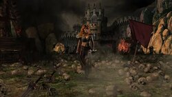 Female warrior walking in a battlefield Stock Footage