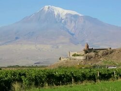 Khor Virap monastery, the church and the mount Ararat in the background Stock Footage