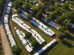 MS AERIAL Shot of caravans stored for winter / Porec, Istria, Croatia Stock Footage