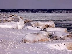 A frozen lake with snow and ice Stock Footage