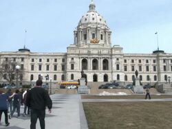 School children walk towards the Minnesota State Capitol building in St. Paul Minnesota  Stock Footage