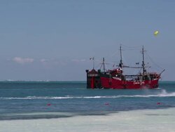 Spanish style gallion passed by waverunner Stock Footage