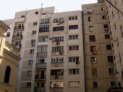 MS PAN View of Apartment building / Bucharest, Romania Stock Footage