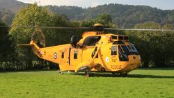 An RAF search and rescue Sea King helicopter, in Ambleside, Lake District, UK. Stock Footage