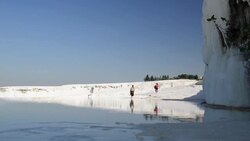 Travertine pools in Pamukkale Stock Footage