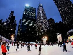 MS  People doing  Ice skating rink in bryant park Christmas / New York, United States Stock Footage