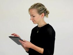 MS Woman using tablet pc / Saarburg, Rhineland Palatinate, Germany Stock Footage