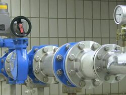 MS View of Plumbing system at spring house of water works / Konz, Rhineland-Palatinate, Germany Stock Footage